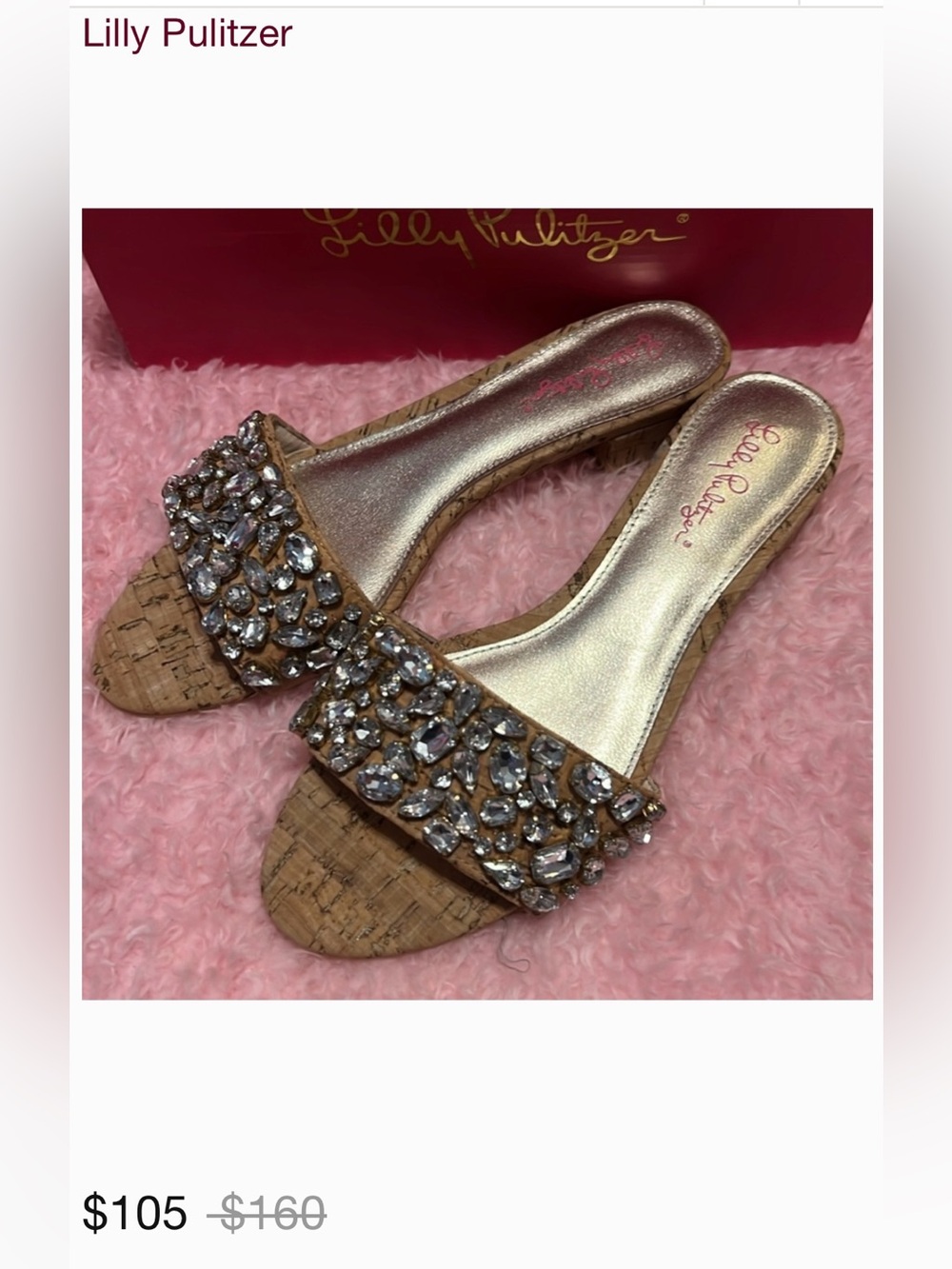 New Lilly Pulitzer flat cork and rhinestone sandals - Picture 8 of 8